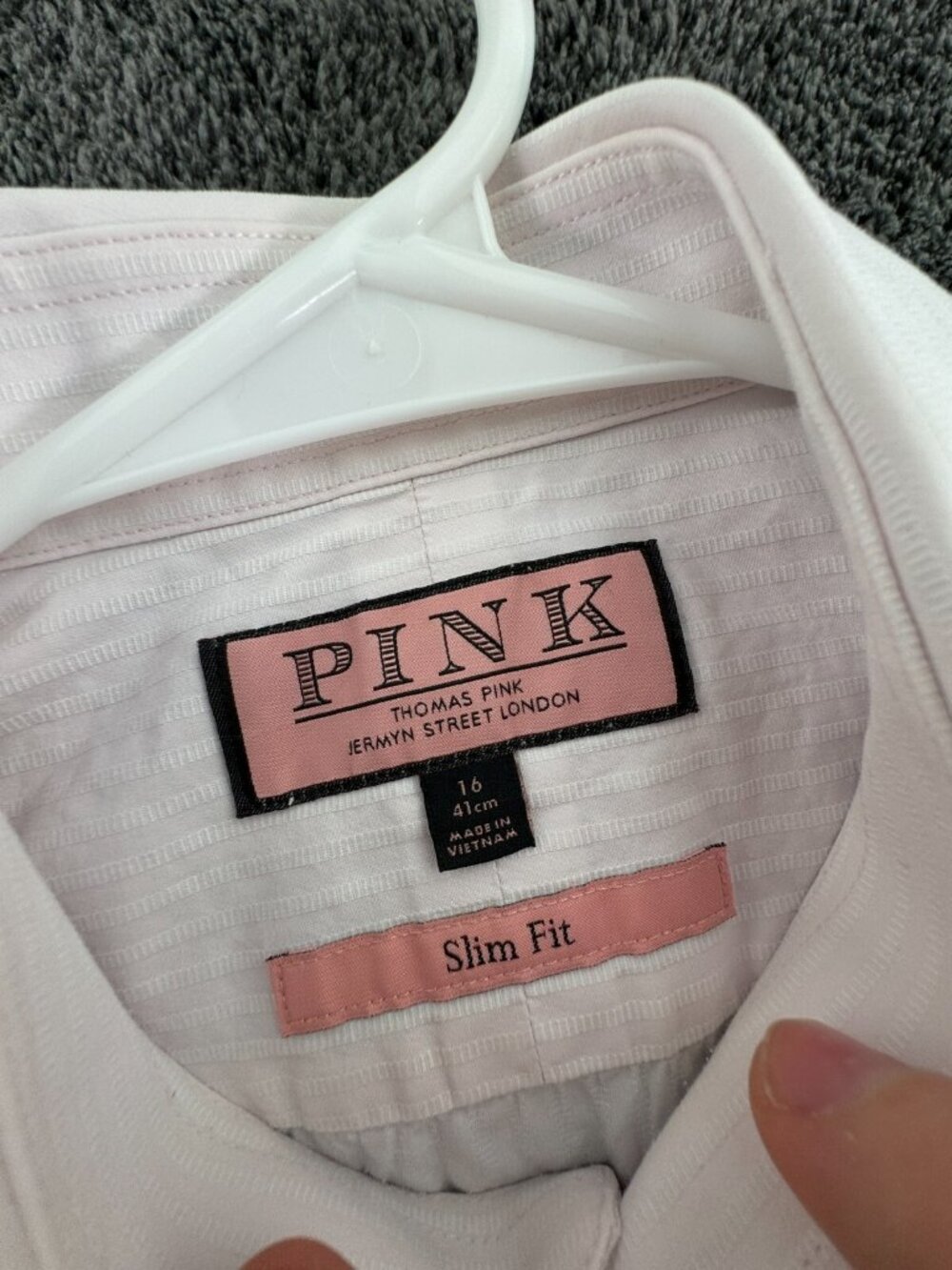 Thomas Pink Long Sleeve Button Up Shirt Men Pink Striped Size 16 Slim Fit Woven - Picture 7 of 13